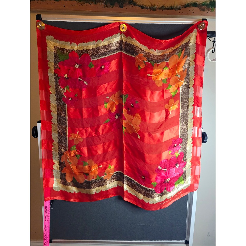 Adrienne Vittadini Women's Silk Square Scarf Floral Red Orange 36x36"